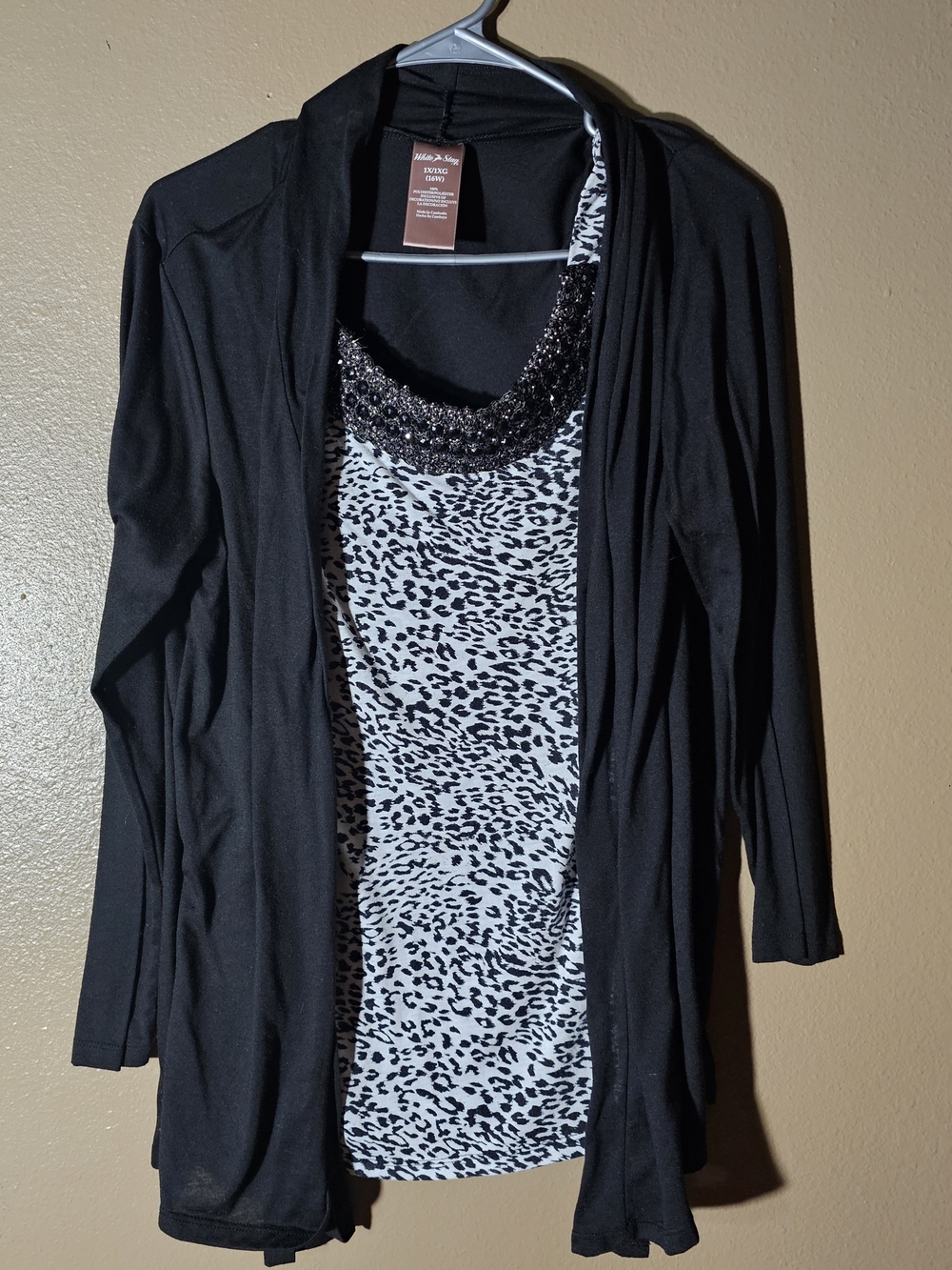White Stag Black And Animal Print 2in1 Women's Cardigan/Blouse